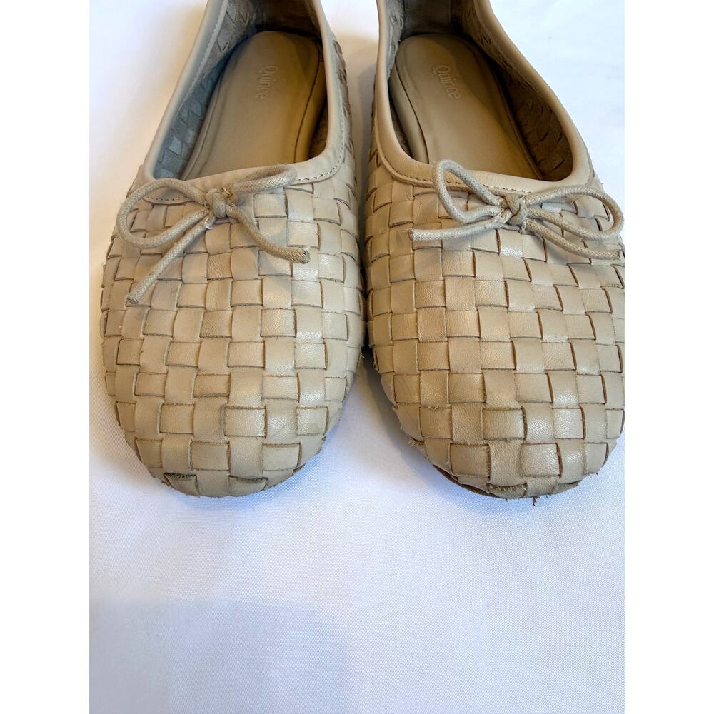 Quince Italian Leather Handwoven Ballet Flat Shoes, Taupe Tan 6 - Picture 3 of 5